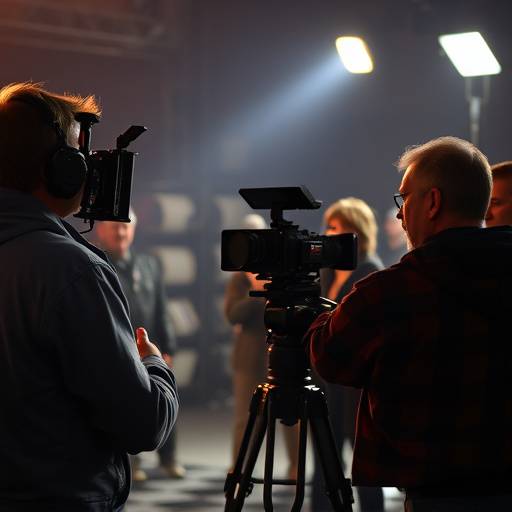 Film set with director and crew