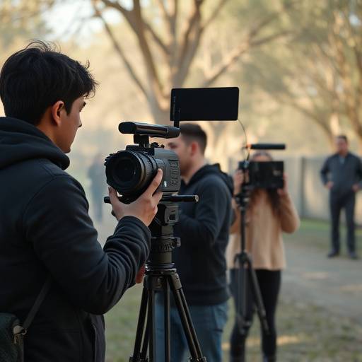 Students filming a scene